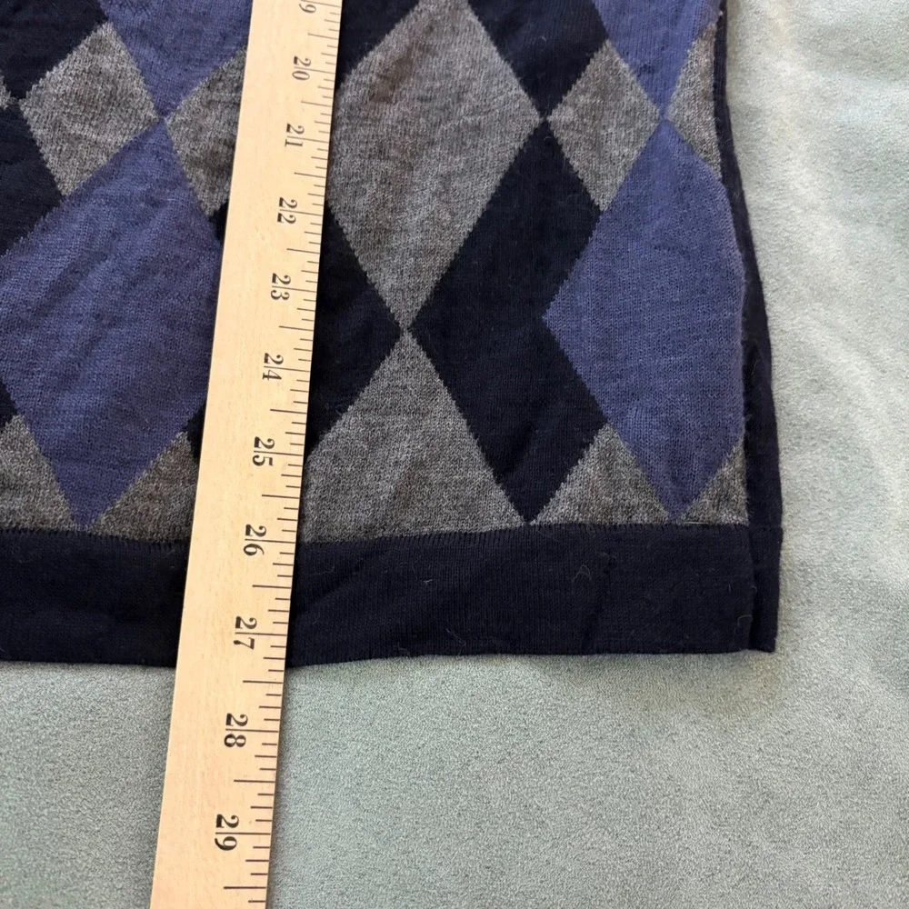Banana Republic Sweater Men's M/L Extra Fine Merino Wool Blue Argyle Y2K Vintage